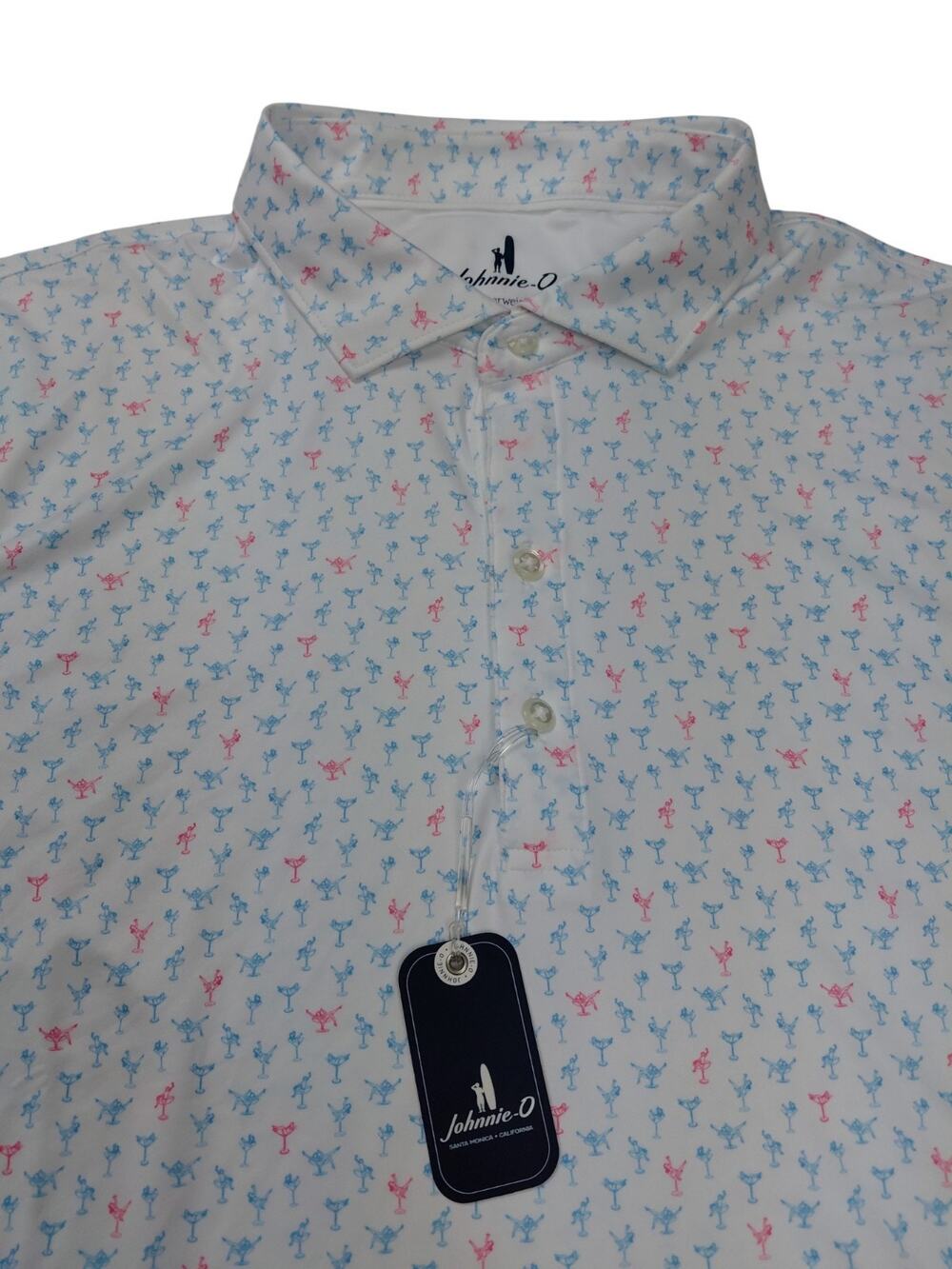 NWT JOHNNIE-O MENS XL WHITE PRINT STRETCH FEATHERWEIGHT POLO SHIRT GOLF